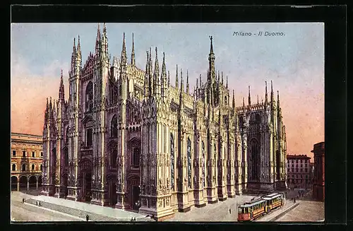 AK Milano, Il Duomo, Strassenbahn