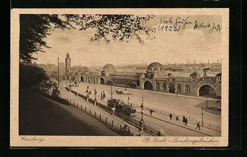 AK Hamburg-St. Pauli, Landungsbrücken, Strassenbahn