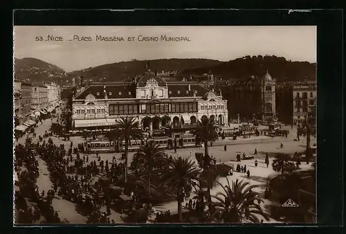 AK Nice, Place Massèna et Casino Municipal, Strassenbahn