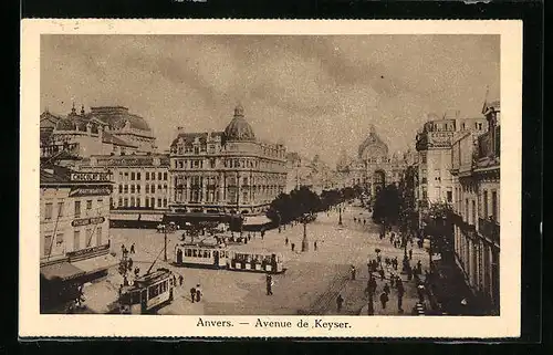 AK Anvers, Avenue de Keyser, Strassenbahn