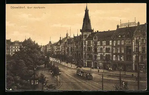 AK Düsseldorf, Strassenbahn am Graf Adolfplatz