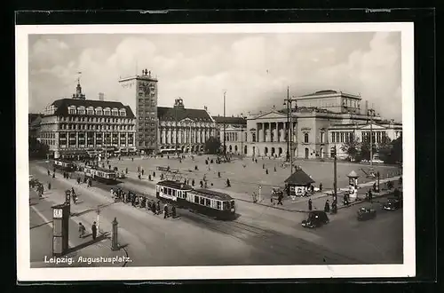 AK Leipzig, Strassenbahnen am Augustusplatz