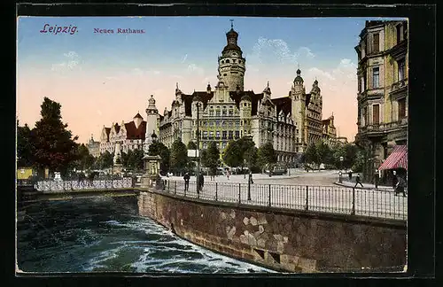 AK Leipzig, Neues Rathaus mit Strassenbahn