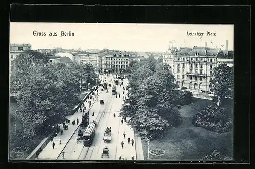 AK Berlin, Strassenbahnen am Leipziger Platz