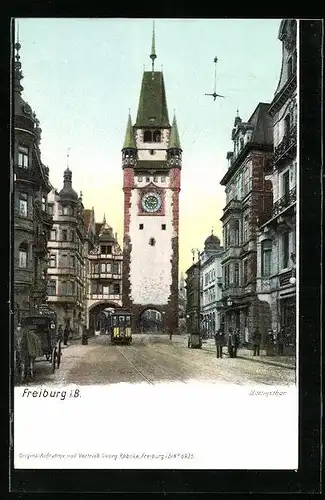 AK Freiburg i. B., Strassenbahn am Martinstor