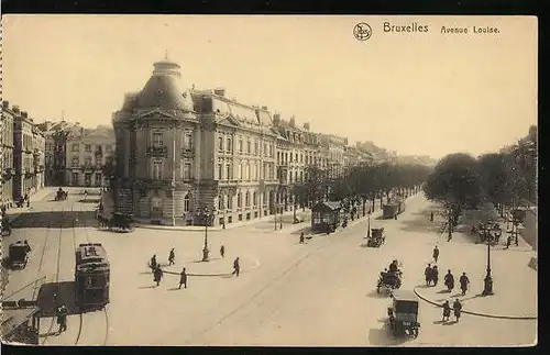 AK Bruxelles, Avenue Louise, Strassenbahn