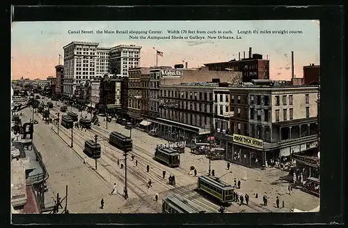 AK New Orleans, La, Canal Street mit Strassenbahnen