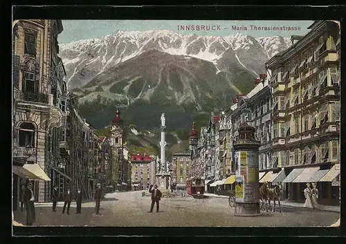 AK Innsbruck, Maria Theresienstrasse mit Strassenbahn