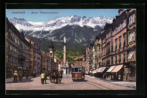 AK Innsbruck, Maria Theresienstrasse mit Strassenbahn