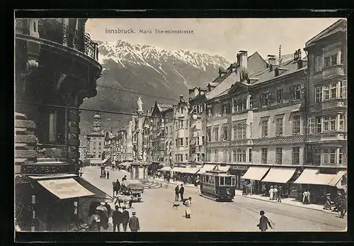 AK Innsbruck, Maria Theresienstrasse mit Strassenbahn