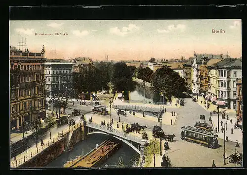 AK Berlin, Strassenbahn an Potsdamer Brücke