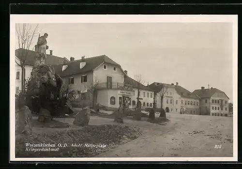 AK Waizenkirchen /O.D., platz mit Tabakgeschäft und Kriegerdenkmal