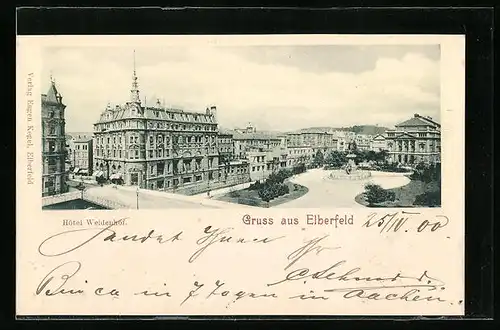 AK Elberfeld, Hotel Weidenhof mit Denkmal