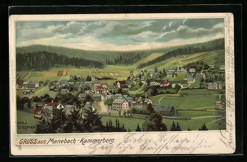Künstler-AK Max Dutzauer: Manebach-Kammerberg, Teilansicht