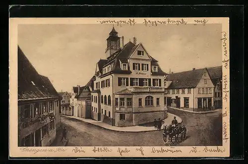 AK Giengen a. Br., Strassenpartie mit Gasthaus Brauerei und K. Postamt