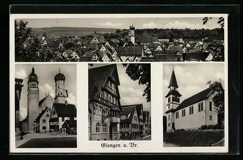 AK Giengen a. Br., Gasthaus, Kirche, Ortspartie