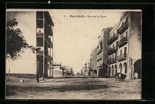 AK Port-Said, Rue de la Gare, Strassenpartie