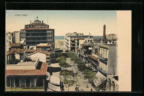 AK Port Said, Strassenpartie mit Gebäudeansicht