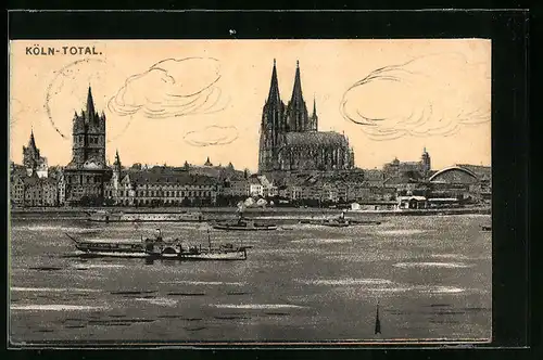 Künstler-AK Köln a. Rhein, Ortsansicht über den Rhein