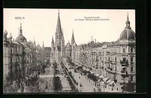 AK Berlin, Tauenzienstrasse mit Kaiser Wilhelm-Gedächtniskirche