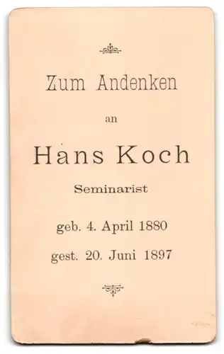 Fotografie C. Zimmermann, Zürich, Portrait Hans Koch als charmanter junger Mann im Anzug