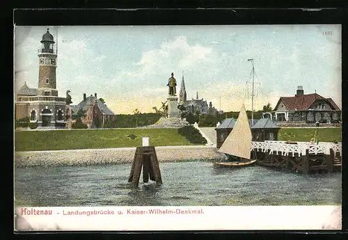 AK Holtenau, Landungsbrücke und Kaiser-Wilhelm-Denkmal