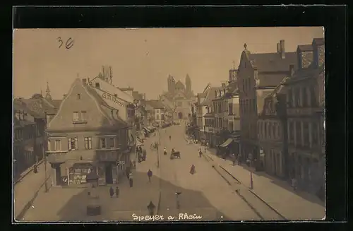 AK Speyer a. Rh., Hauptstrasse mi Blick zum Dom