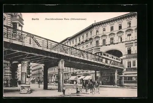 AK Berlin, Durchbrochenes Haus Bülowstrasse mit U-Bahn und Geschäften
