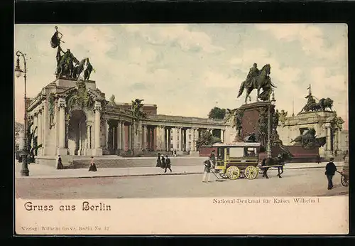 AK Berlin, National-Denkmal für Kaiser Wilhelm I., Pferdebahn