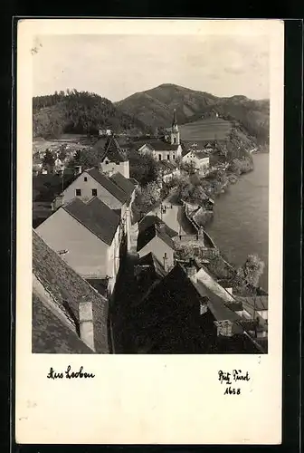 AK Leoben, Teilansicht aus der Vogelschau mit Kirche