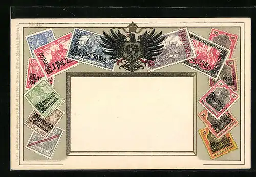 Künstler-AK Briefmarken und Wappen des Deutschen Reiches