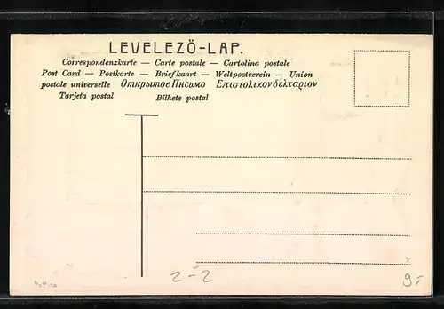 Präge-AK Briefmarken und Wappen Ungarns, Telegraphenleitung mit Schwalben