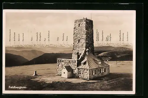 AK Feldberg /Schwarzwald, Feldbergturm mit Bergpanorama