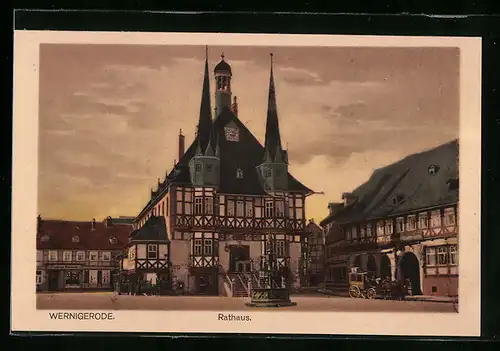 AK Wernigerode, Rathaus mit Brunnen