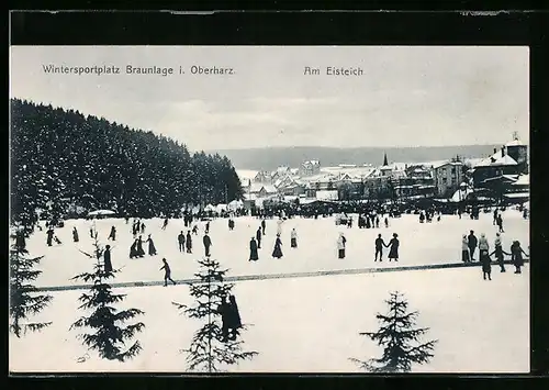 AK Braunlage im Oberharz, Schlittschuhläufer auf dem Eisteich