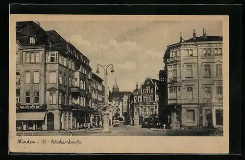 AK Minden i. W., Blick in die Bäckerstrasse