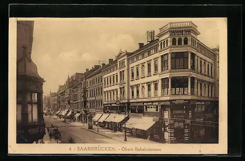 AK Saarbrücken a. S., Blick in die obere Bahnhofstrasse