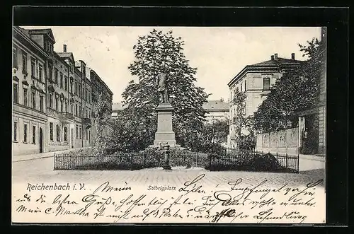 AK Reichenbach i. V., Solbrigplatz mit Denkmal