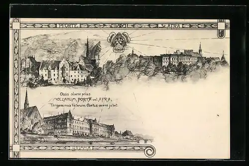 Künstler-AK Grimma, Ortspartie mit Umgebung