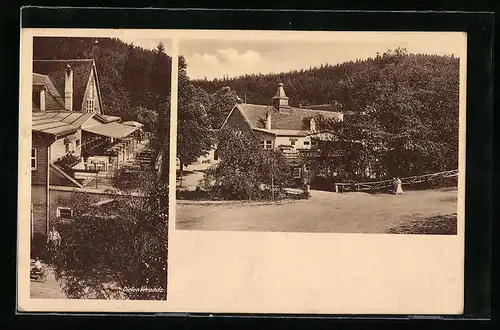 AK Schrödermühle bei Freiberg, Strassenpartie an der Dielen Veranda