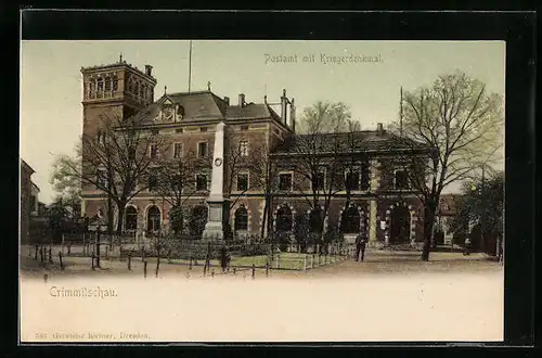 AK Crimmitschau, Postamt mit Kriegerdenkmal