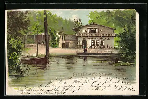 Lithographie Berlin-Wannsee, Gasthaus Moorlake