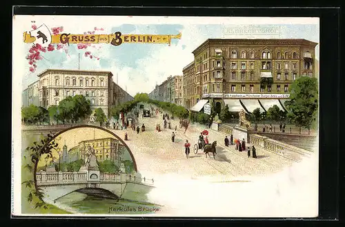 Lithographie Berlin, Herkules Brücke mit Passanten