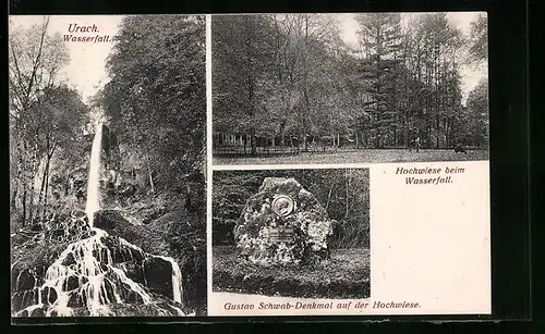 AK Urach, Gustav-Schwab-Denkmal, Wasserfall