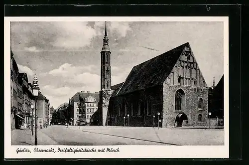 AK Görlitz, Obermarkt mit Dreifaltigkeitskirche und Mönch