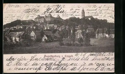 AK Augustusburg /Erzgeb., Teilansicht mit Burgberg