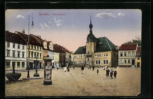 AK Apolda, Marktplatz, Litfasssäule, Rathaus
