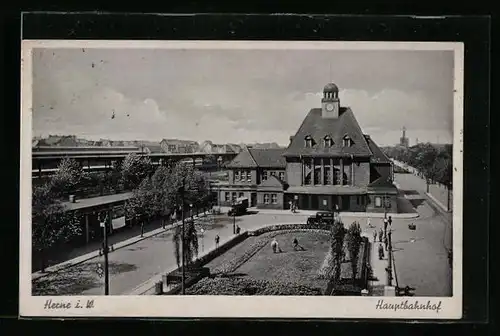 AK Herne i. W., Hauptbahnhof mit Vorplatz