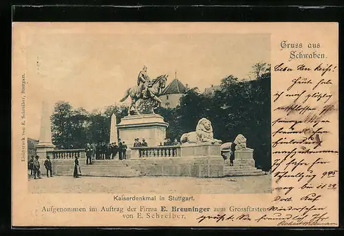 AK Stuttgart, Kaiserdenkmal mit Besuchern