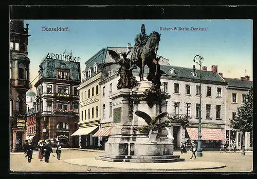 AK Düsseldorf, Strassenpartie am Kaiser-Wilhelm-Denkmal